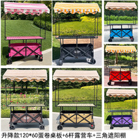 Chariot de marché nocturne pliable avec auvent réglable en hauteur, grande planche de table, chariot à snacks rouge, petit chariot à roulettes 110x60x60cm