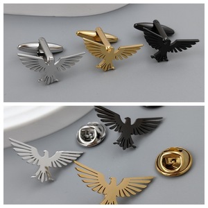Broche e Abotoaduras de Águia Liso, Estilo Europeu Americano, Distinto, de Alta Qualidade e Requintado, Acessório Animal para Ternos e Casacos, em Ferro e Ágata - Product Image 4