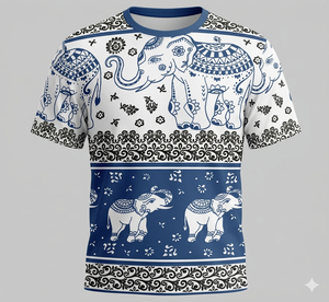 T-shirt à manches courtes et col rond avec imprimé sublimation éléphant et fleurs. Fabriqué en micro-polyester 130 g/m². - Product Image 3