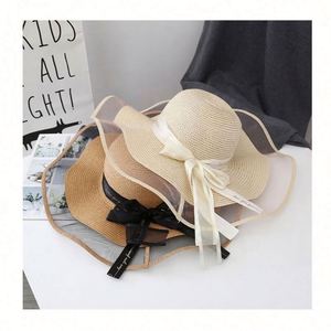 Western New Summer Lace-trimmed Bow Travel Sun Protection Sun <b>Straw</b> Beach <b>Hat</b> for Women - Product Image 1