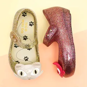 Baby Girl Cartoon Cat Jelly Shoes for Summer 2024 Newest Casual Beach Wear Wholesale Sparkling Children Jelly Shoes