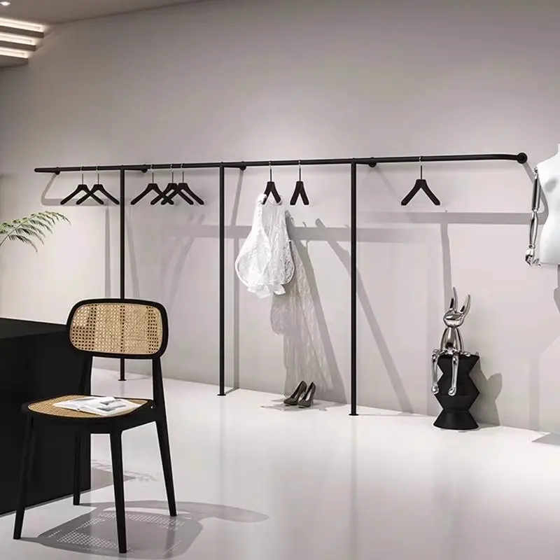 New style wall mounted clothing rack clothing store designs display stand shops black clothing display racks wholesale