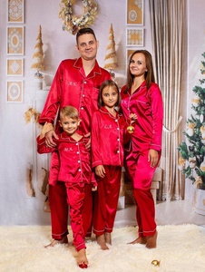 Pijamas Navideños <span class=keywords><strong>de</strong></span> Seda para Adultos, Niños y Bebés, Manga Larga, Rojo y Verde, Cómodos, para Hombre y Mujer, Satén Mate - Product Image 5