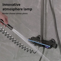 Système de douche pour baignoire en laiton massif moderne et intelligent, ensemble complet de haute qualité, robinets de douche à effet pluie, panneau gris en verre, contemporain et poli