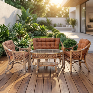 Oferta Especial: Conjunto COMARA, Conjunto de Muebles de Ratán Hechos a Mano, con Respaldo, Almohada y Mesa para Apartamento, Silla de Indonesia - Product Image 3