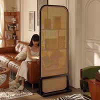 Paravent en rotin massif de style japonais DISHI pour entrée, mobile, rétro, style français, étagère de rangement pour magazines et livres