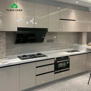 TUZHI CASA readymade siap untuk merakit rta kayu coklat high gloss abu-abu pernis lemari dinding lemari dapur