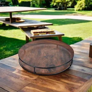 12-дюймовый Деревенский коричневый деревянный поворотный стол для ленивых столов, декоративный Органайзер на 360 градусов для тарелок, посуды со стальным каркасом
