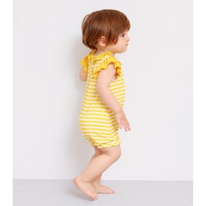 Combinaison Bébé Fille Rayée Jaune à Manches Volants Tenue d'Été Respirante en Coton et Fibre de Bambou Imprimée Vente en Gros - Product Image 5