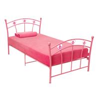 Lit double moderne en métal rose avec tête de lit en forme de cœur, structure de lit en fer robuste pour enfants