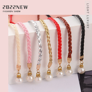 Women's fashionable woven waist <b>rope</b> knotted waist <b>chain</b> dress with simple decorative pearl thin waist <b>chain</b> leather belt waist - Product Image 1