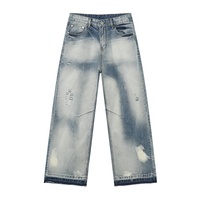 Fabricant de denim sur mesure, coupe ample Y2K, jambe droite, coupe bootcut, style urbain, effet délavé soleil, teinture éclaboussée, délavé à la pierre, effet usé, bords bruts