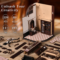 Kit de bricolage pour mini-bibliothèque miniature, puzzle en bois 3D, maison de poupée, kit de construction artisanal, lumière LED, décoration de la maison, décoration de bureau