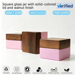 <span class=keywords><strong>Pot</strong></span> à crème pour le visage en verre carré violet rose personnalisable avec couvercle en bois de noyer et <span class=keywords><strong>bambou</strong></span>, impression de logo, conteneur cosmétique en gros pour usine - Product Image 3
