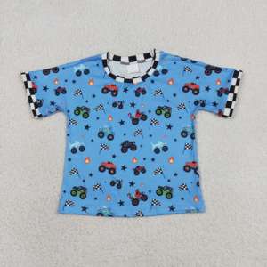 T-shirt à manches courtes pour bébé garçon, imprimé tracteur bleu, vêtements de printemps, BT1496 rts - Product Image 1