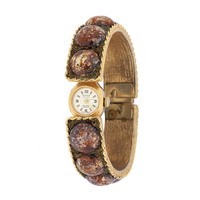 Montre-bracelet vintage pour femme, bracelet large en pierres naturelles, montre à quartz, bijou cabochon doré