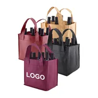 رخيصة شعار قابلة لإعادة الاستخدام غير المنسوجة 6 زجاجة نبيذ هدية مربع حقائب تسوق بمقابض حمل