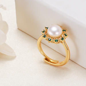 Wholesale 18K Plated Semi-Circular Freshwater <b>Pearl</b> and Zircon <b>Rings</b> Zhuji Jewelry Stall Supply for Women - Product Image 3