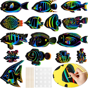 Kit de papier à gratter pour peinture magique arc-en-ciel, bricolage, cartes à gratter de poissons tropicaux pour enfants - Product Image 1