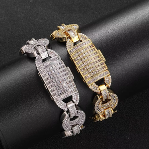 Hip Hop 16mm <b>Copper</b> Inlaid Zircon Pig Nose Cuban Chain Custom Jewelry Men's Trend <b>Bracelet</b> Tanjing - Product Image 1