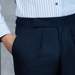 Pantalons sur mesure avec ajusteurs latéraux et pli unique, sans boutons, pour <span class=keywords><strong>homme</strong></span>, pantalons sur mesure pour <span class=keywords><strong>homme</strong></span> 100% laine, <span class=keywords><strong>style</strong></span> napolitain - Product Image 2