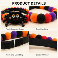 Collier d'Halloween pour animaux de compagnie avec pompons, perles, citrouille en peluche, fantôme, chauve-souris, breloque tête de chat, collier Velcro, décoration amusante pour chiens et chats