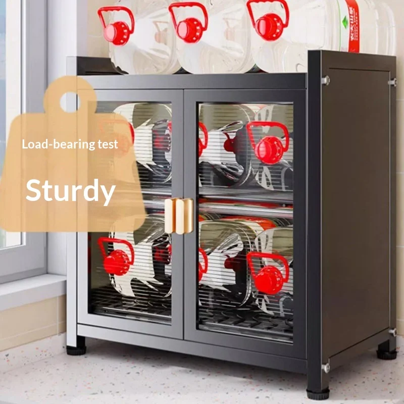 Large Capacity Three-layer Modern Kitchen Storage Cabinet Bowls Dishes Storage Shelf Dustproof Durable Carbon Steel Cupboard · image 4