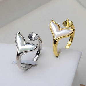 Support de bague creux en argent S925 Wenchi, motif queue de poisson, pour perle de 6 mm, pour ouverture de bague taille 7-9, emballé en sachet - Product Image 2