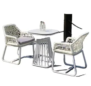 White Outdoor Furniture Wicker Char Coffee Table Set