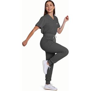 FOXA Women's Scrub Set V-Neck Top <b>Cargo</b> <b>Pants</b> 4-Way <b>Stretch</b> Hospital Uniforms - Product Image 2