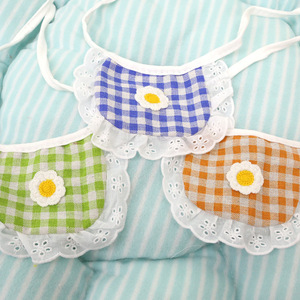 Cute <b>Gingham</b> Bibs With Lace Trim For Dogs Spring Summer Decorative Pet Clothes - Product Image 2