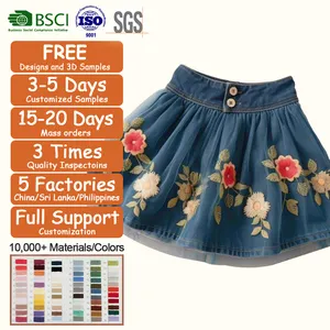 Skirt For Girls Clothes Blue Denim Skirt Short Casual Children Jeans Skirt For Teenagers Flower Mesh Kids Clothing 2023 Summer