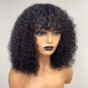 Atacado Peruca De Cabelo Peruana Máquina De Onda De Água Feita Perucas Pixie Com Franja De Cabelo Humano Curto Pixie Curls Perucas Para Mulheres Negras