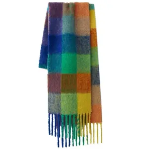 WDD512 Ladies Fashion Thick Windproof Warm Scarf Classic Solid Plaid Shawl Women Autumn Winter Rainbow Color Faux cashmere Scarf
