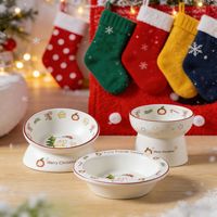 Bol pour animaux de compagnie en céramique de la série de Noël NicePets |   Plat à nourriture et à eau au design festif du Père Noël |   Bord de protection surélevé anti-basculement 4 styles