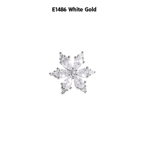 Orecchini a Perno E1486 a Forma di Fiocco di Neve in Oro Bianco con Cristalli Taglio Marquise e Strass, Gioielli di Moda per Donne - Product Image 1