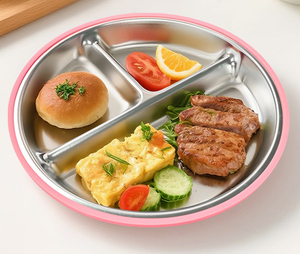 จานสแตนเลสสำหรับ<span class=keywords><strong>เด็ก</strong></span>เล็กพร้อมจานแบ่งส่วนแบบมีฐานดูด ปลอกซิลิโคนถอดออกได้สำหรับ<span class=keywords><strong>เด็ก</strong></span> ชุดจาน<span class=keywords><strong>ขนม</strong></span>สำหรับ<span class=keywords><strong>เด็ก</strong></span><span class=keywords><strong>ทารก</strong></span>ที่ไม่แตกหัก - Product Image 4