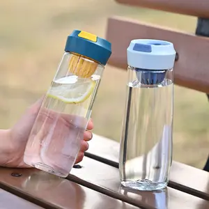 Weithals 500ml verschleiß fest Transparent Custom Logo Wasser flaschen Tragbares Getränk im Freien Schöne Flasche mit Deckel griff