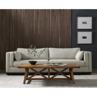 Canapé moderne en tissu couleur avoine 3 places avec accoudoirs à rail et base en bois, ensemble de meubles de salon pour appartement, maison, villa, hôtel, loft