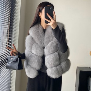 Abrigo de Piel Auténtica Importada Longsen para Mujer, con Ribete de Piel de Zorro, Modelo <span class=keywords><strong>Vesr</strong></span> - Product Image 2
