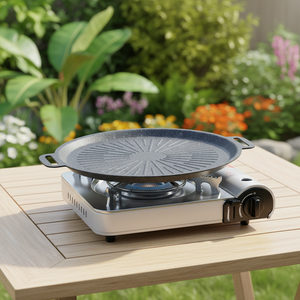 Piastra BBQ Antiaderente Stile Coreano, Griglia Girasole a Doppio Lato con Manici per Campeggio, Compatibile con Fornelli a Induzione e Gas - Product Image 1