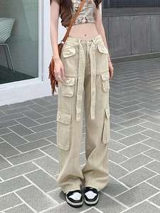 Nouveau Style Street Wear Low Draw Cord Taille Pantalon Baggy Cargo Parachute Pantalon Casual Femmes Pantalon - Product Image 2