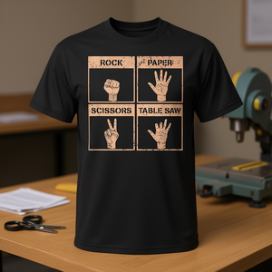 เสื้อยืดลายกราฟิก "ร็อค กระดาษ กรรไกร" สำหรับผู้ใหญ่ สีดำ ผ้าฝ้าย ลายกราฟิก ดีไซน์ตลกเกี่ยวกับความปลอดภัยในโรงงาน - Product Image 2