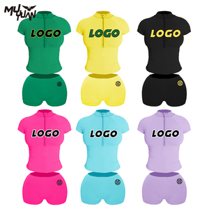 T-shirt Estiva da Donna in Cotone con Cerniera a 1/4, Stampa Logo Personalizzata, Sexy, Tinta Unita, e Pantaloncini Loungewear Sopra il Ginocchio - Product Image 1