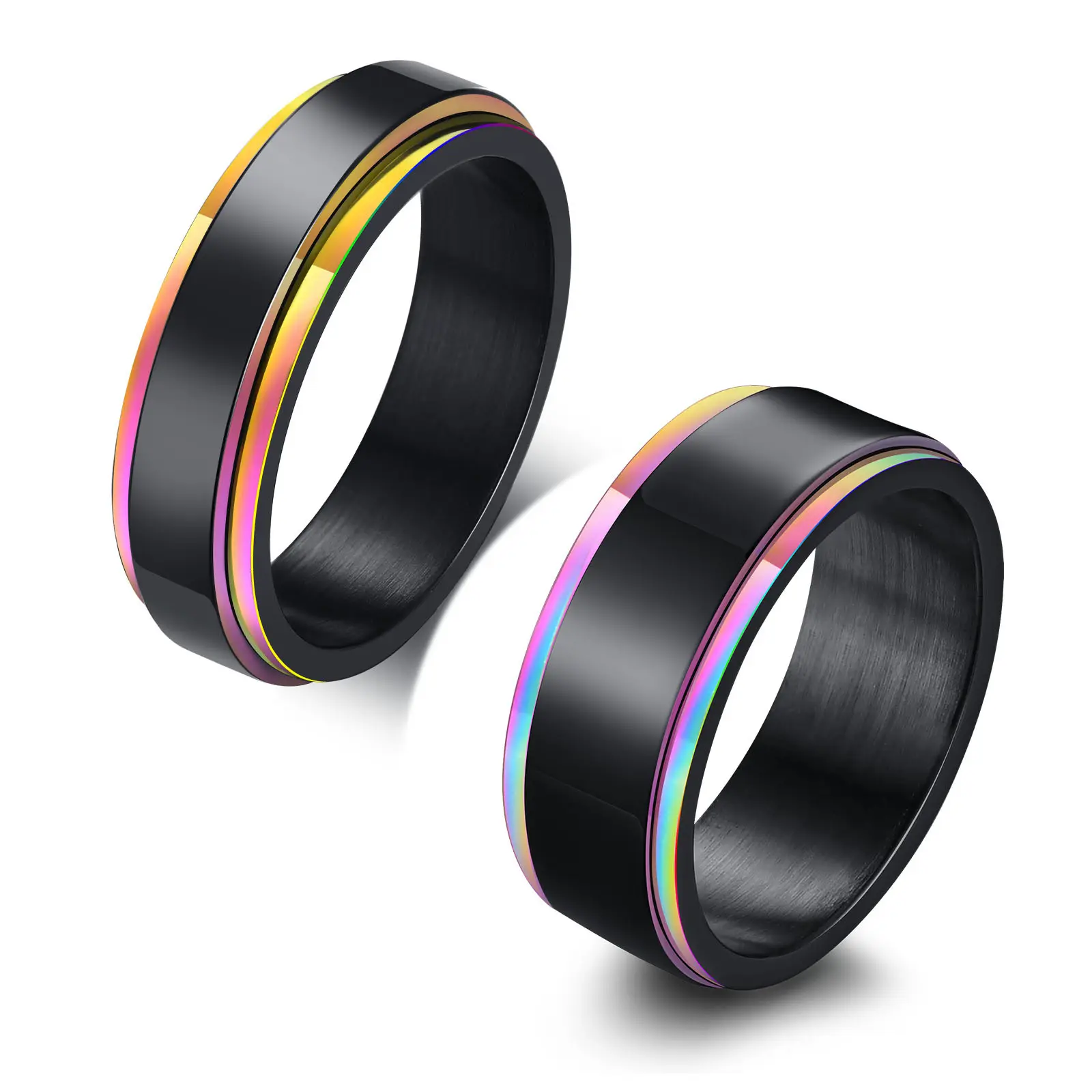Mode delikate bunte Edelstahl Regenbogen homosexuell lesbisch schwarz Finger Ring Spinner Ringe für Angstzustände