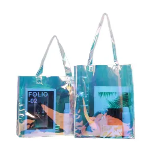 Custom Logo Holographic PVC Tote Bag Clear Laser Tote Clear Holographic Iridescent Shopping Bag