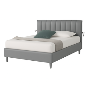 Dualia lussuoso rivestimento del letto in pelle vegana facile da pulire luce grigio (155cm X 220cm X 120cm) mobili per camere da letto realizzati - Product Image 1