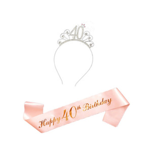 Écharpe de Fête d'Anniversaire pour Femme, Couronne et Bandeau Or Rose, Lettres Personnalisées, Accessoire de Fête, Bandoulière 18 21 30 50 ans - Product Image 5