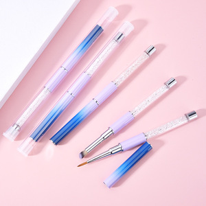 Pinceau à liner pour nail art à manche métallique bleu-violet, à poils plats, stylo de gravure en cristal pour motifs floraux dégradés - Product Image 3