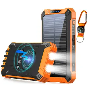 Best Seller on Amazon High Capacity Built-in 4 cables Solar Wireless Power Bank 20000mah